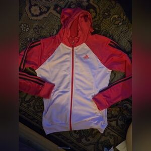 Adidas Women's Size Small Pink Zip Track Running Three Stripes Athletic Jacket!
